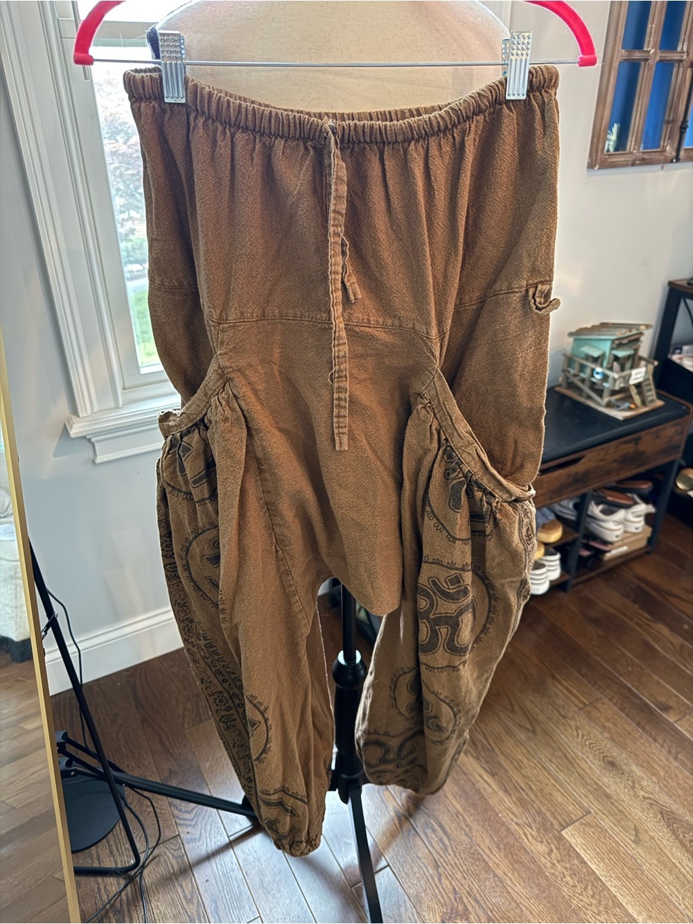 Boho Olive Drop-Crotch Om Cotton Harem Pants for Women - Picture 2 of 9